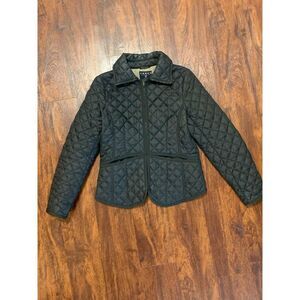 🧺Thre3 Clothing Co. Black Quilted Plaid Ralph Lauren Style Coat, size S